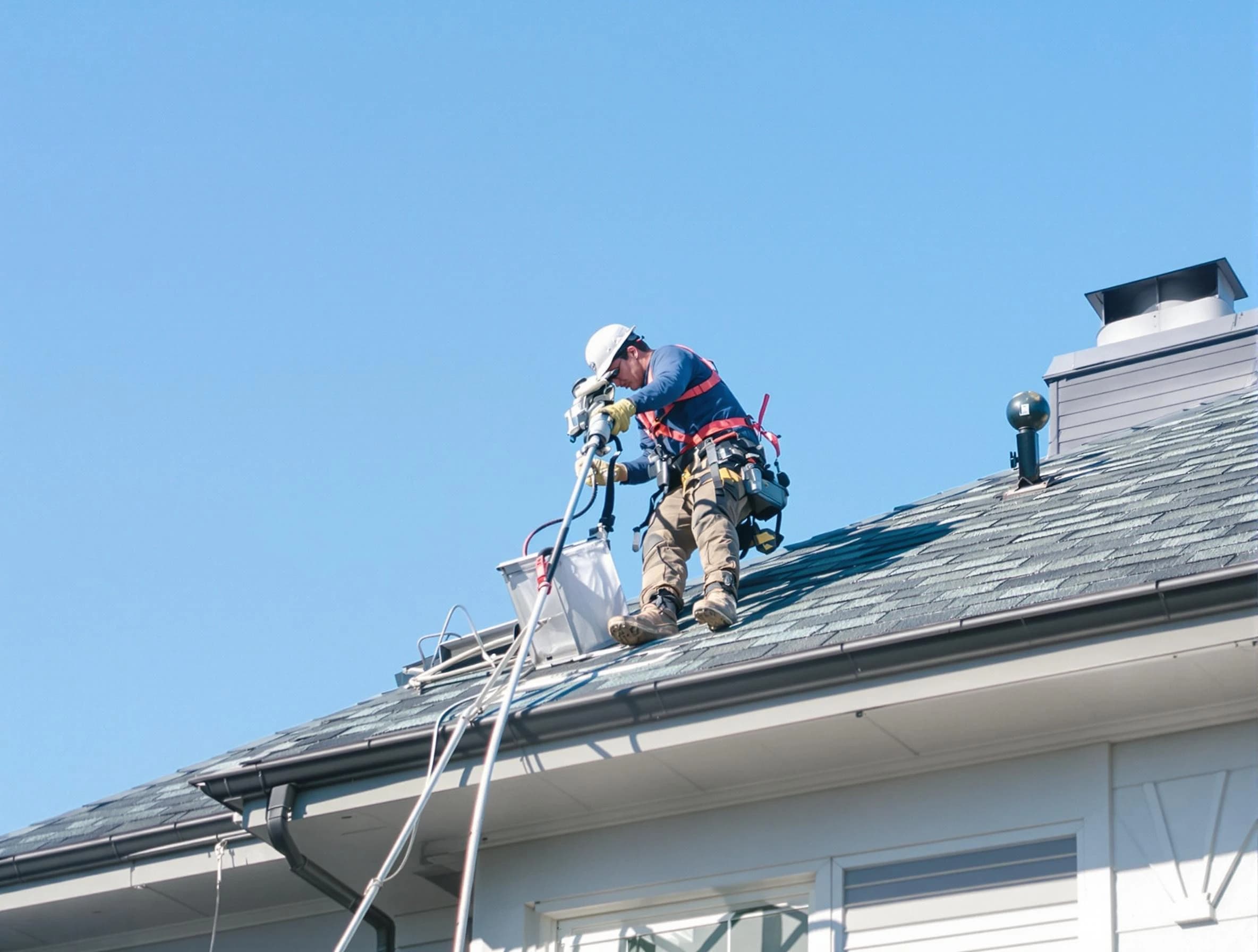 Lake Wilderness Dryer Vent Cleaning certified technician cleaning a roof-mounted dryer vent system in Lake Wilderness