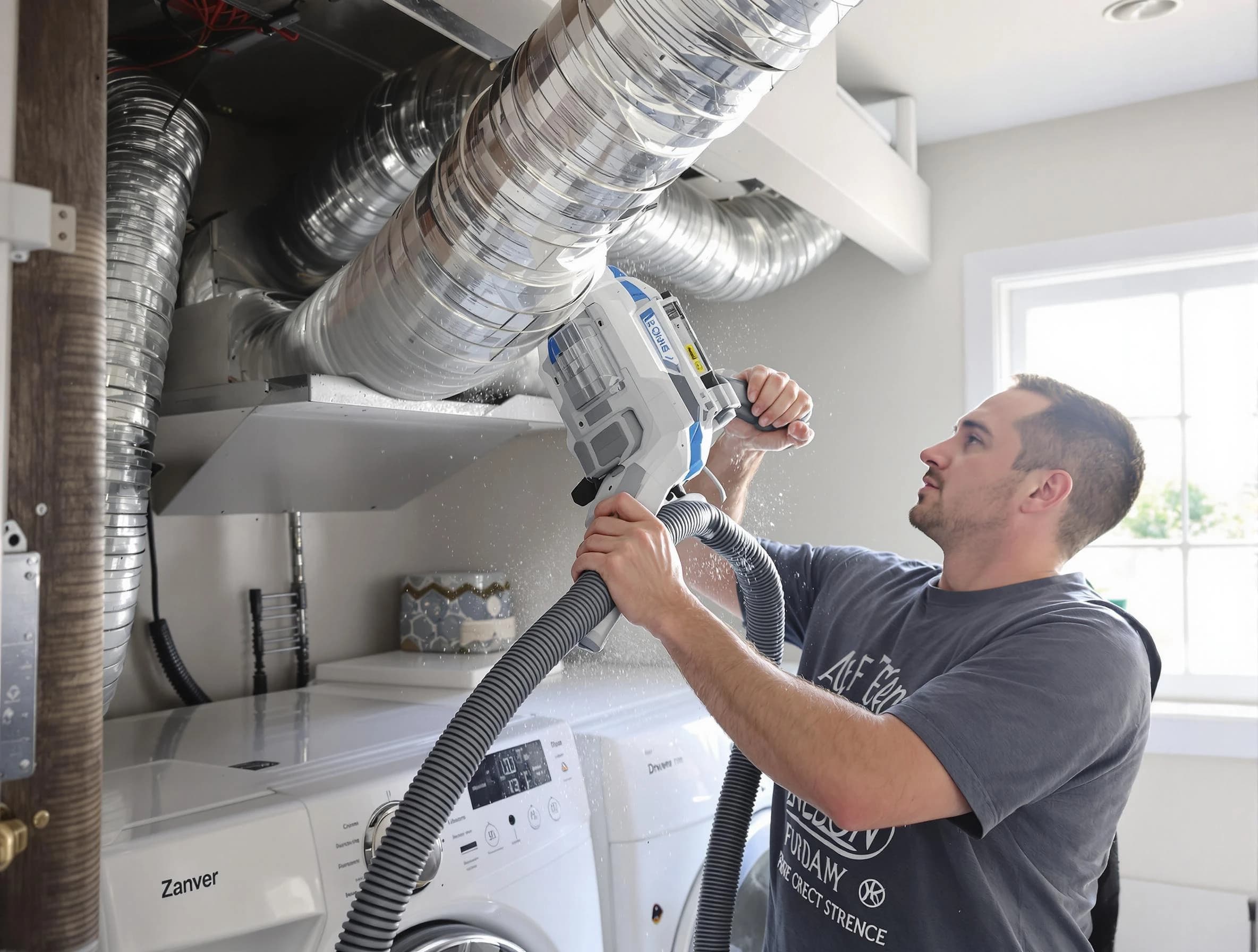Lake Wilderness Dryer Vent Cleaning specialist cleaning deep within a dryer vent duct system in Lake Wilderness