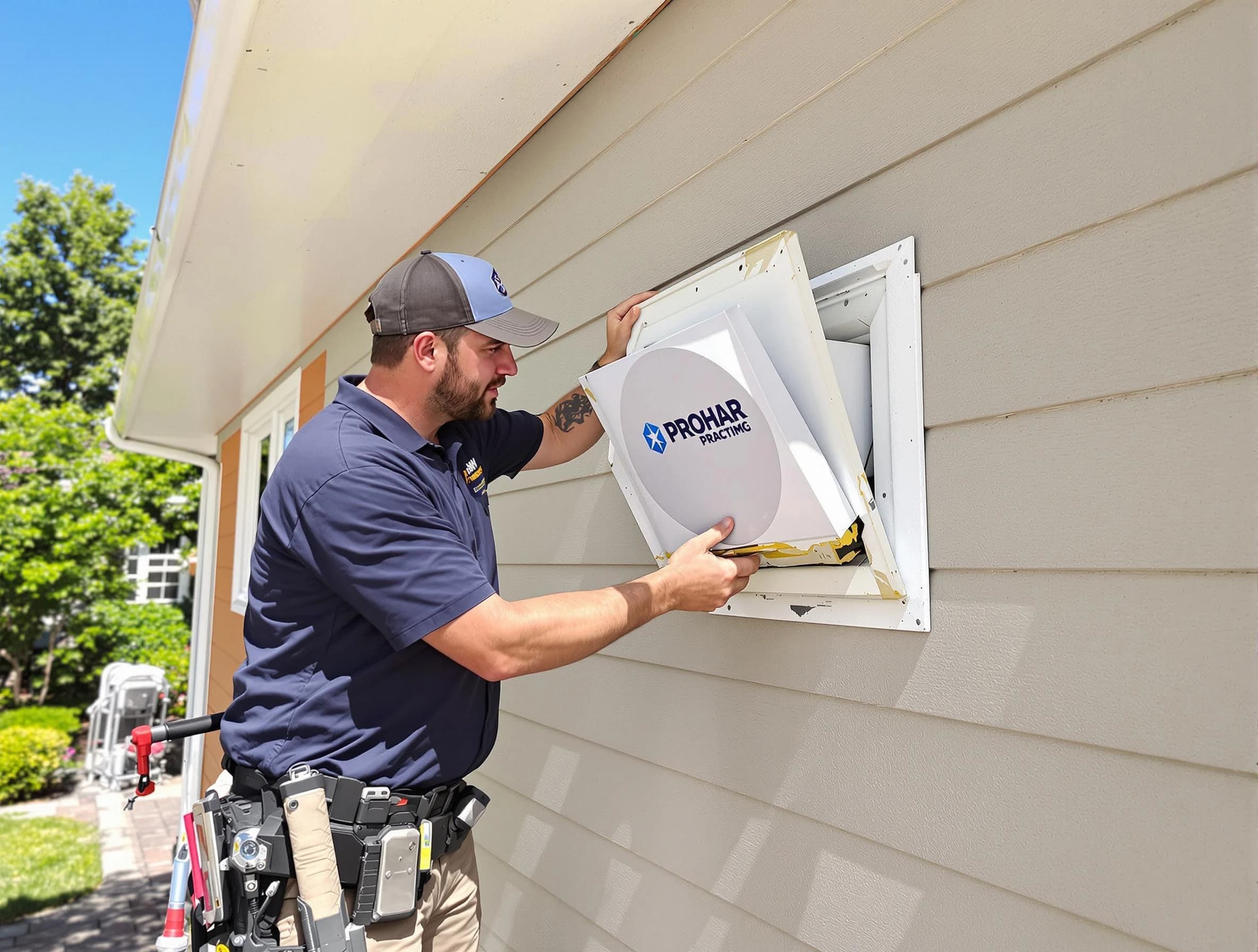 Lake Wilderness Dryer Vent Cleaning technician installing a new protective dryer vent cover on a home in Lake Wilderness