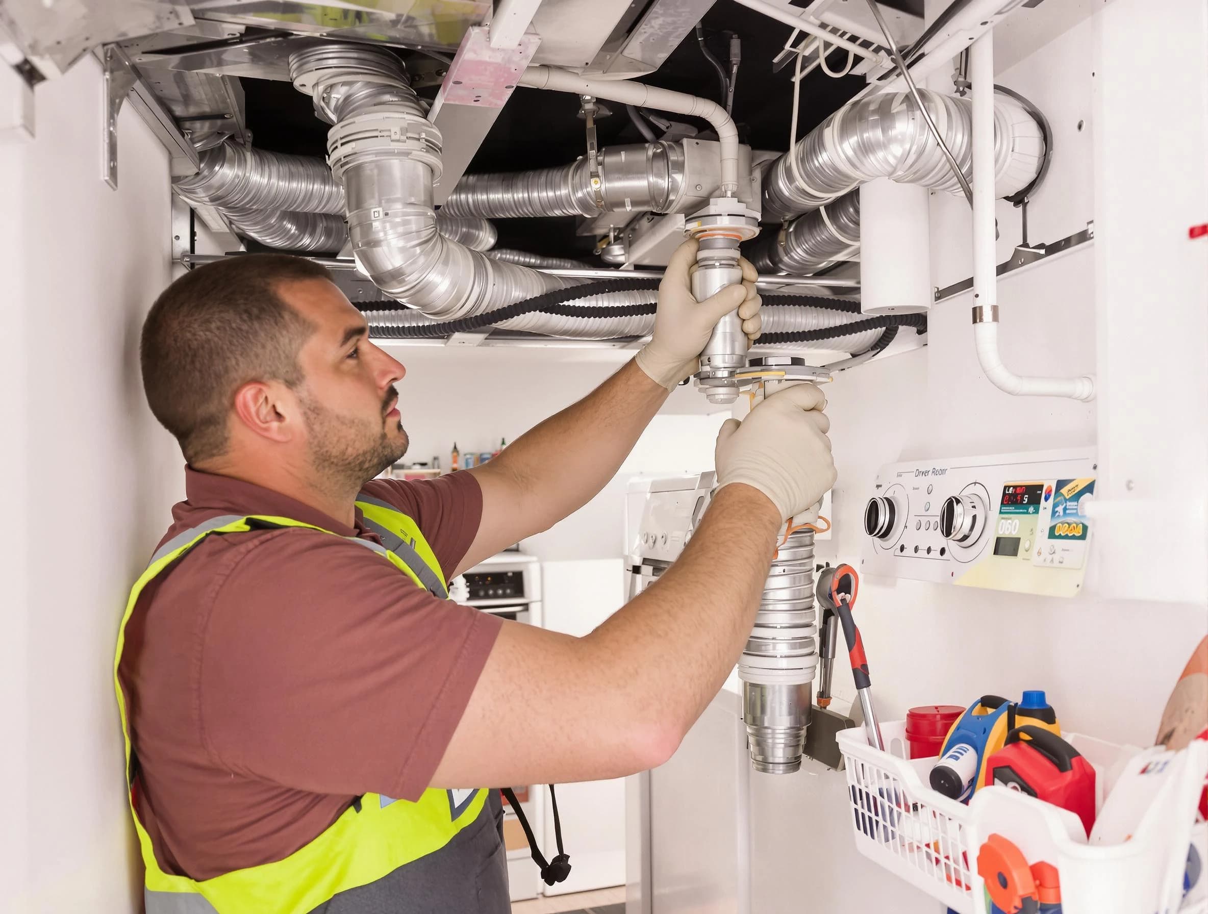 Lake Wilderness Dryer Vent Cleaning expert performing both repair and installation work on a dryer vent system in Lake Wilderness