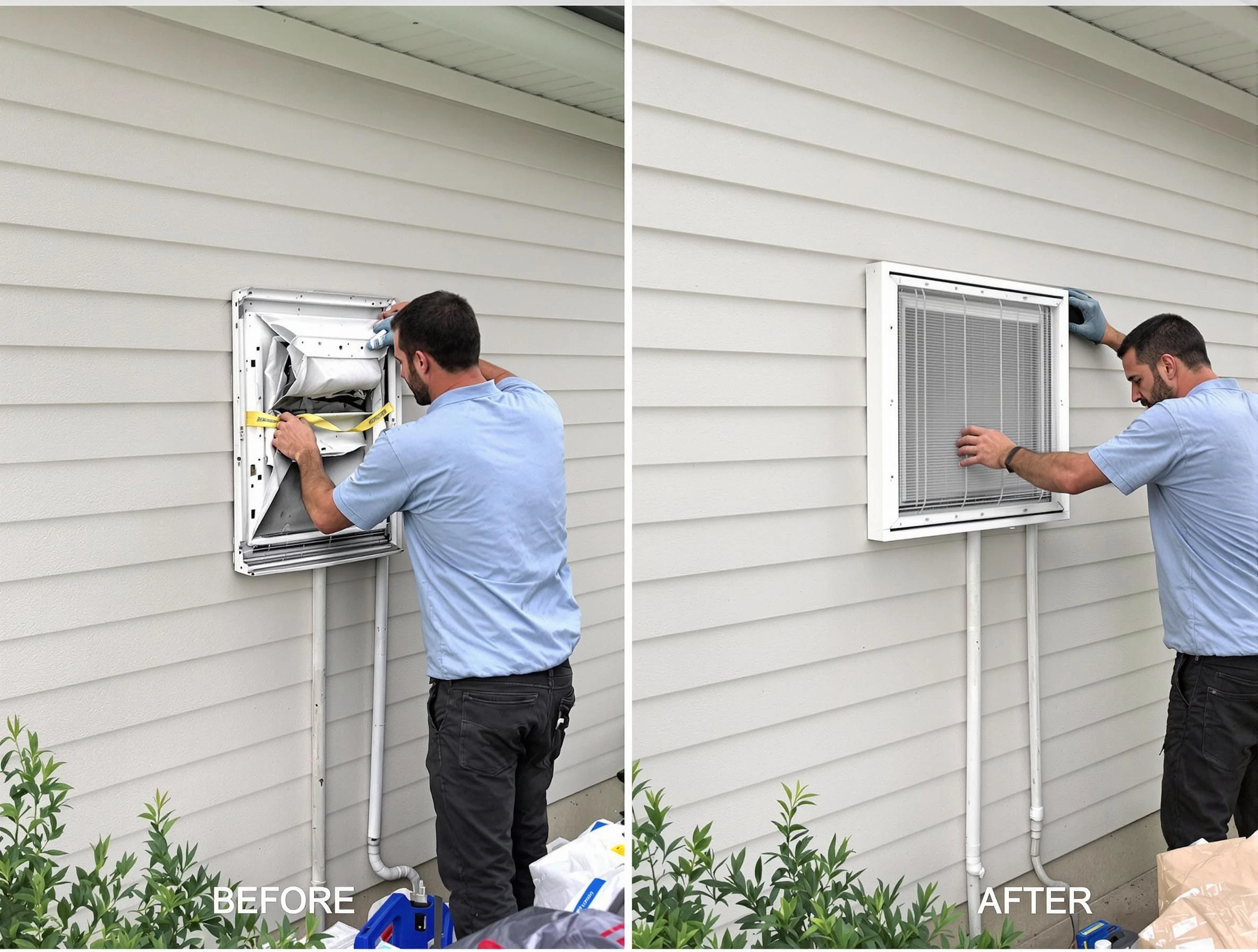 Lake Wilderness Dryer Vent Cleaning technician installing high-quality dryer vent cover at a residential property in Lake Wilderness